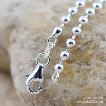 Маленькое черное ожерелье из круглых бусин из стерлингового серебра 925 пробы толщиной 2,5 мм, женское, длиной 71 см