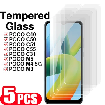 5 шт. защитная пленка для телефона Xiaomi Poco C50 C40 M4 M5 F5 Pro C51 C55 M3 C31 Из закаленного стекла, защитное стекло для экрана смартфона