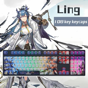 Игровая клавиша 108Key Arknights, с персонажем Ling, прозрачный профиль PBT Cherry, совместимый с механической клавиатурой